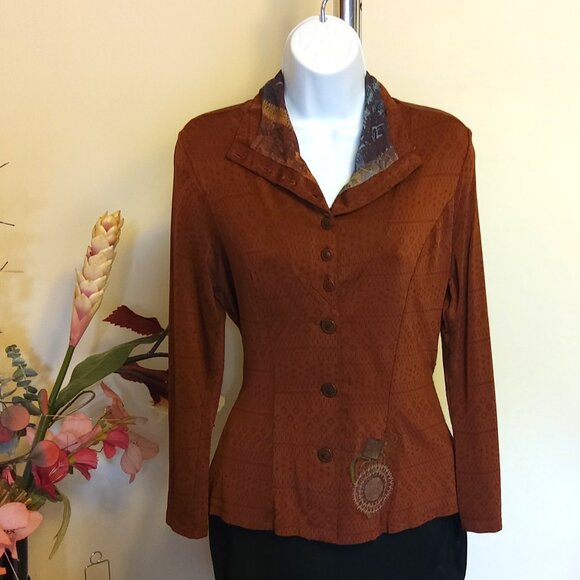 Preowned Aventures des Toiles Women’s Orange Black Printed Shirt Blouse Top 38 - Picture 1 of 16